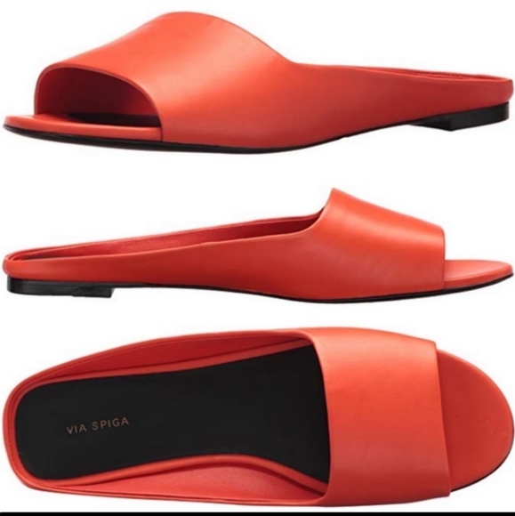 NWT Via Spiga Women's Hana Leather Slide Sandals - Picture 3 of 13